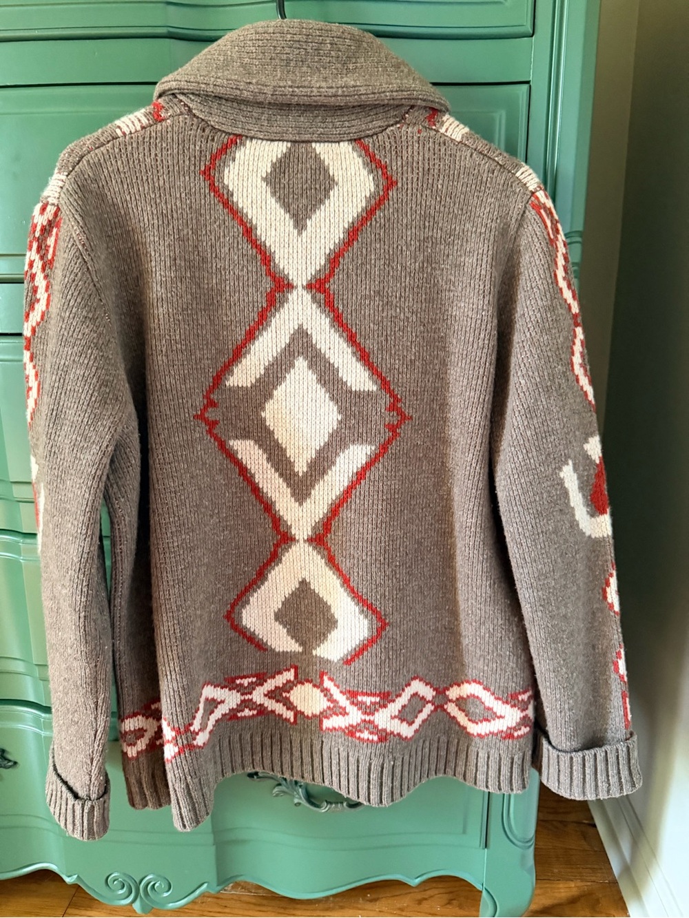 Pendleton Women's Brown Shawl Collar Cardigan with Red and Cream Accents - Picture 4 of 4